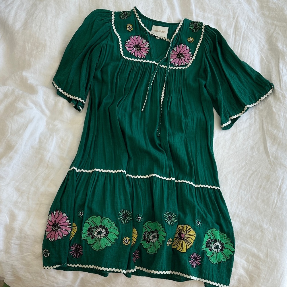 Stella Forest Green Floral Embroidered Dress